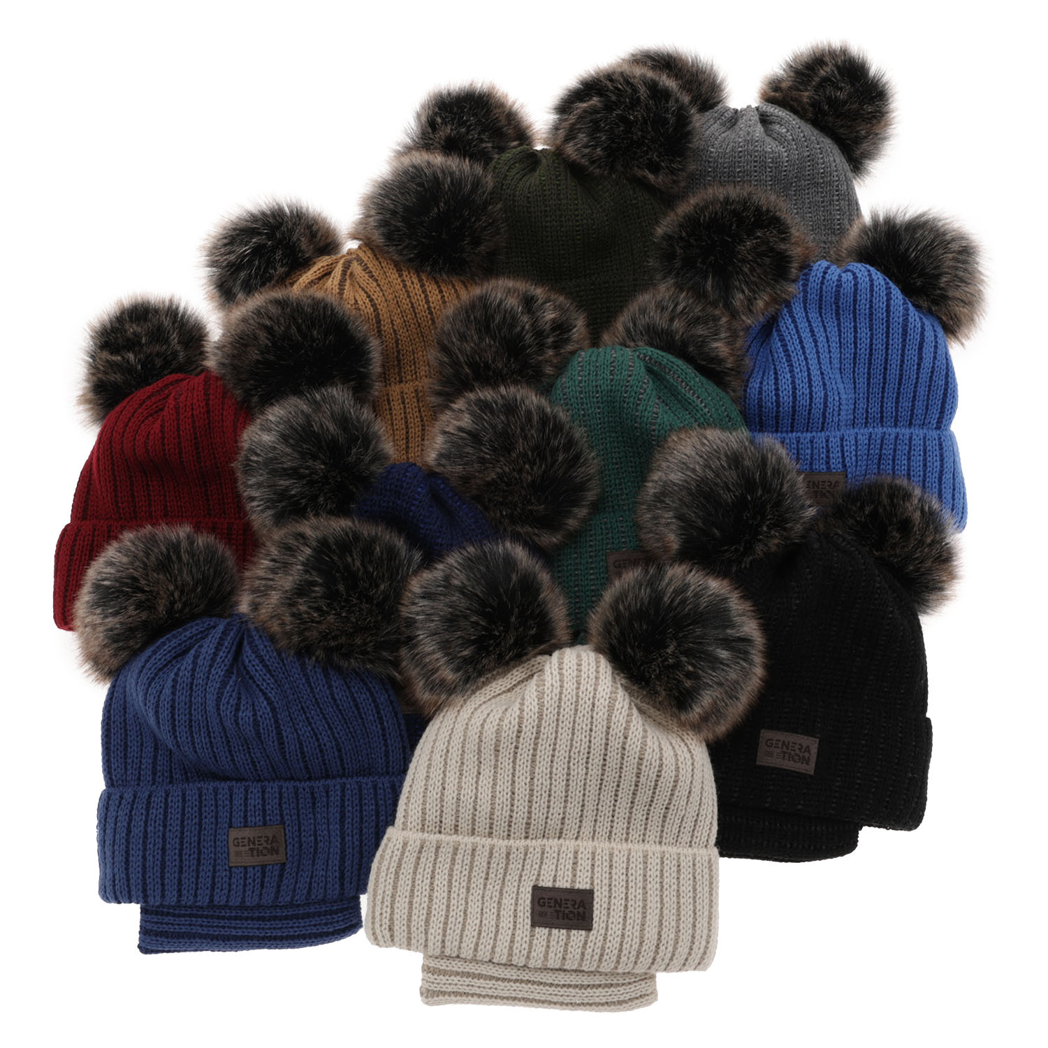 Set invernale bambino: berretto e scaldacollo, nero, con due pon pon, Tokio