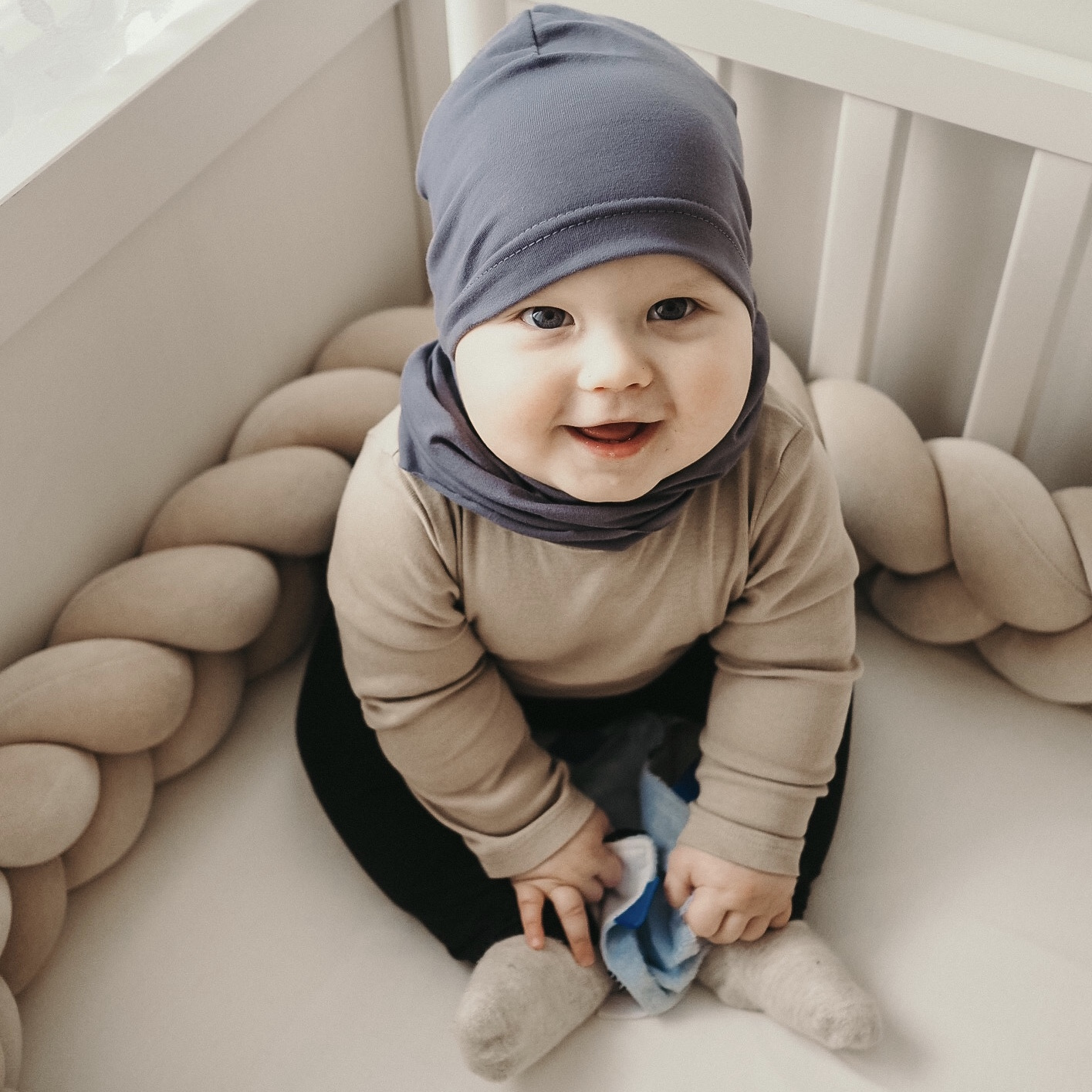 Set autunno/primavera bambino: berretto e scaldacollo, khaki, cotone, Hazel