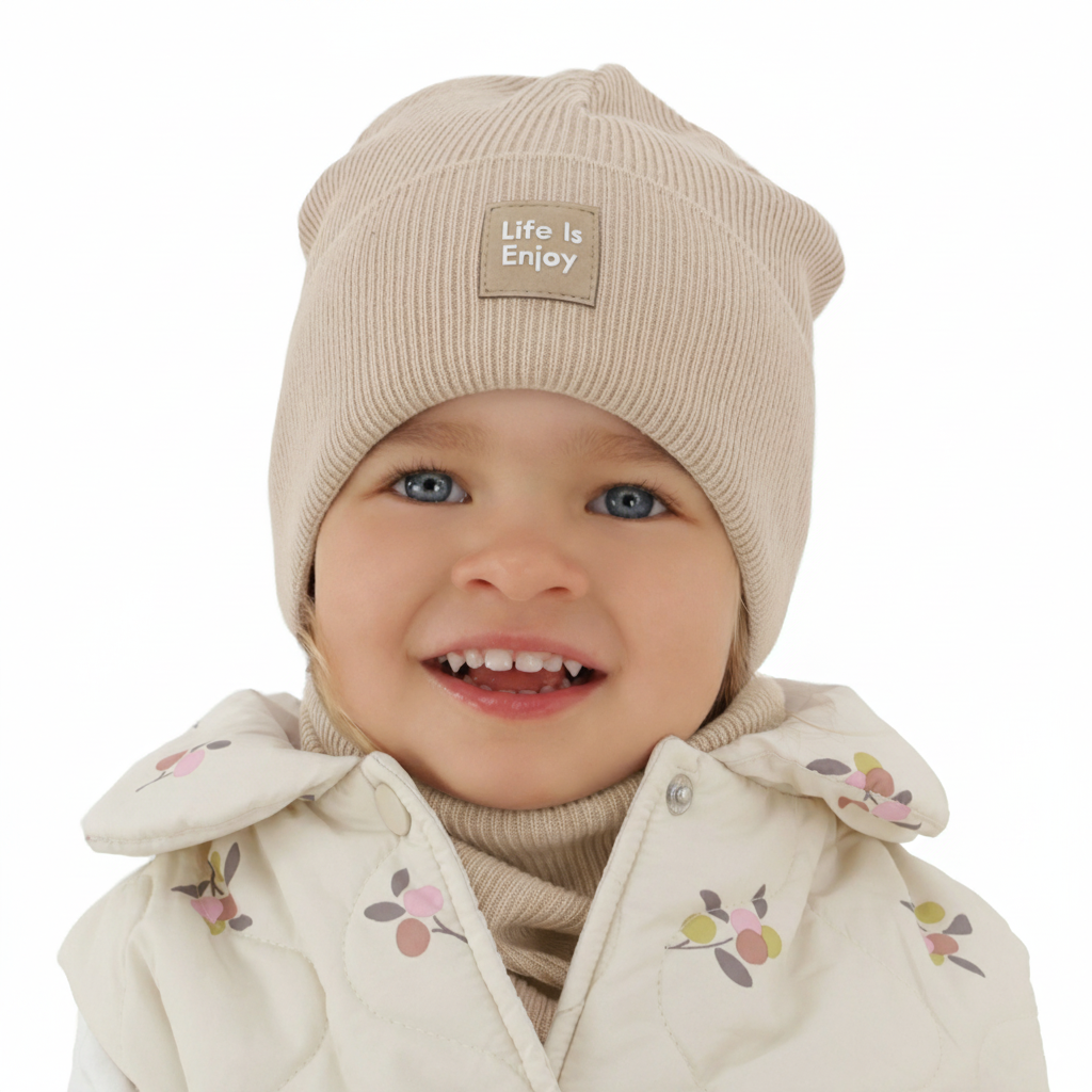 Set autunno/primavera bambina: berretto e scaldacollo, con cotone, beige, Zola