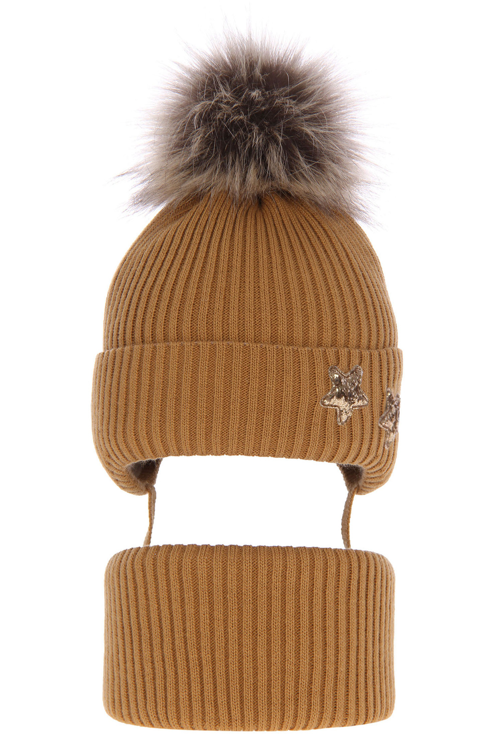 Set invernale bambina: berretto e scaldacollo, marrone, con lacci, Delicja