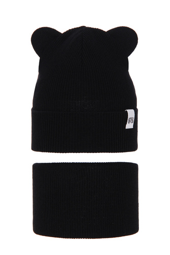 Set autunno/primavera bambina: berretto e scaldacollo, con cotone, nero, Kajra