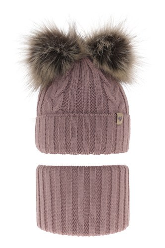 Set invernale bambina: berretto e scaldacollo, lilla, con due pon pon, Amala