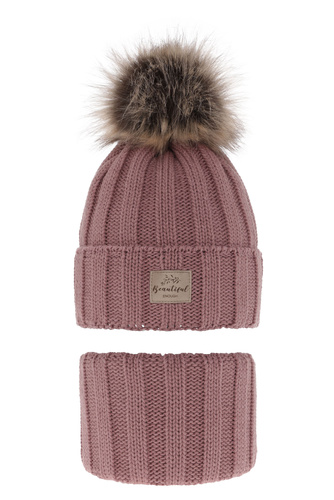 Set invernale bambina: berretto e scaldacollo, lilla, con pompon, Kaliope
