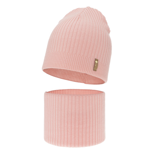 Set autunno/primavera bambina: berretto e scaldacollo, rosa, 100% Lana Merino, Chelsie