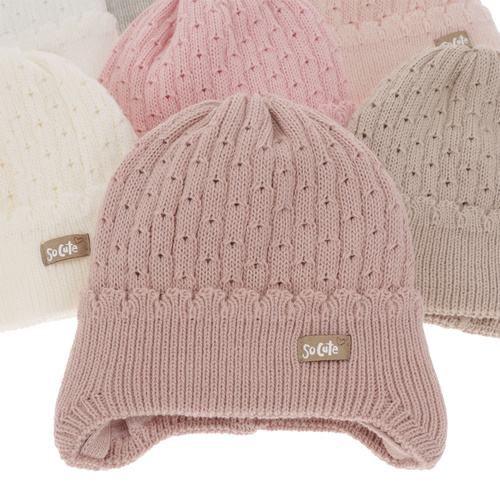 Berretto autunno/primavera bambina, beige, con lacci, Tema