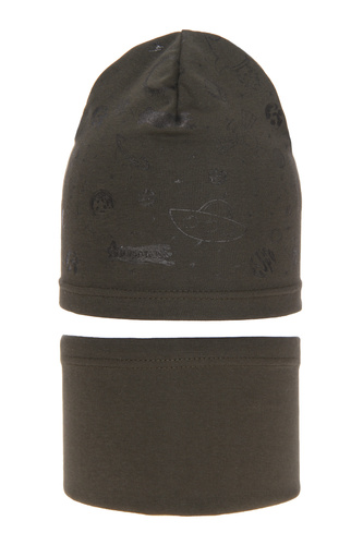 Set autunno/primavera bambino: berretto e scaldacollo, khaki, in cotone, Kosmos