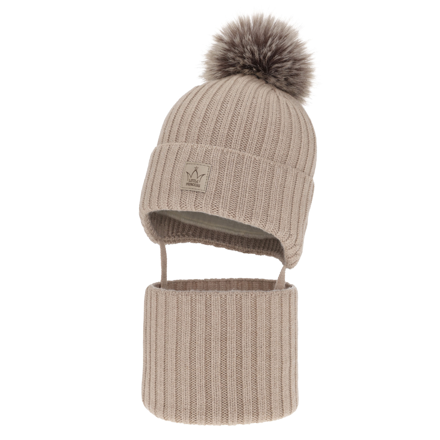 Set invernale bambina: berretto e scaldacollo, beige, 100% Lana Merino, foderato in pile, Martina