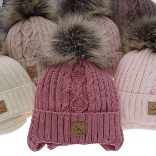 Set invernale bambina: berretto e scaldacollo, rosa, con pompon, Aida