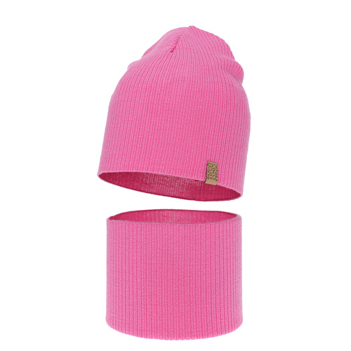 Set autunno/primavera bambina: berretto e scaldacollo, rosa, 100% Lana Merino, Ricona