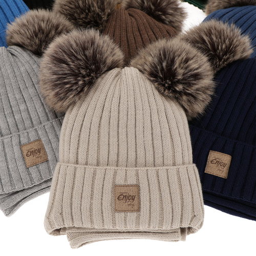 Set invernale bambino: berretto e scaldacollo, camel, con due pon pon, con lacci, Orange