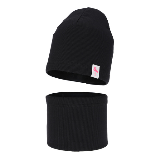 Set autunno/primavera bambina: berretto e scaldacollo, in cotone, nero, Rumilla