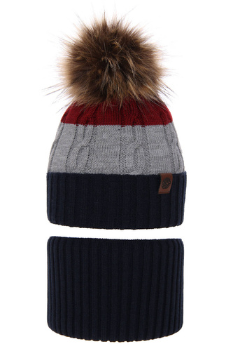 Set invernale bambino: berretto e scaldacollo, blu, con pompon, Karmel