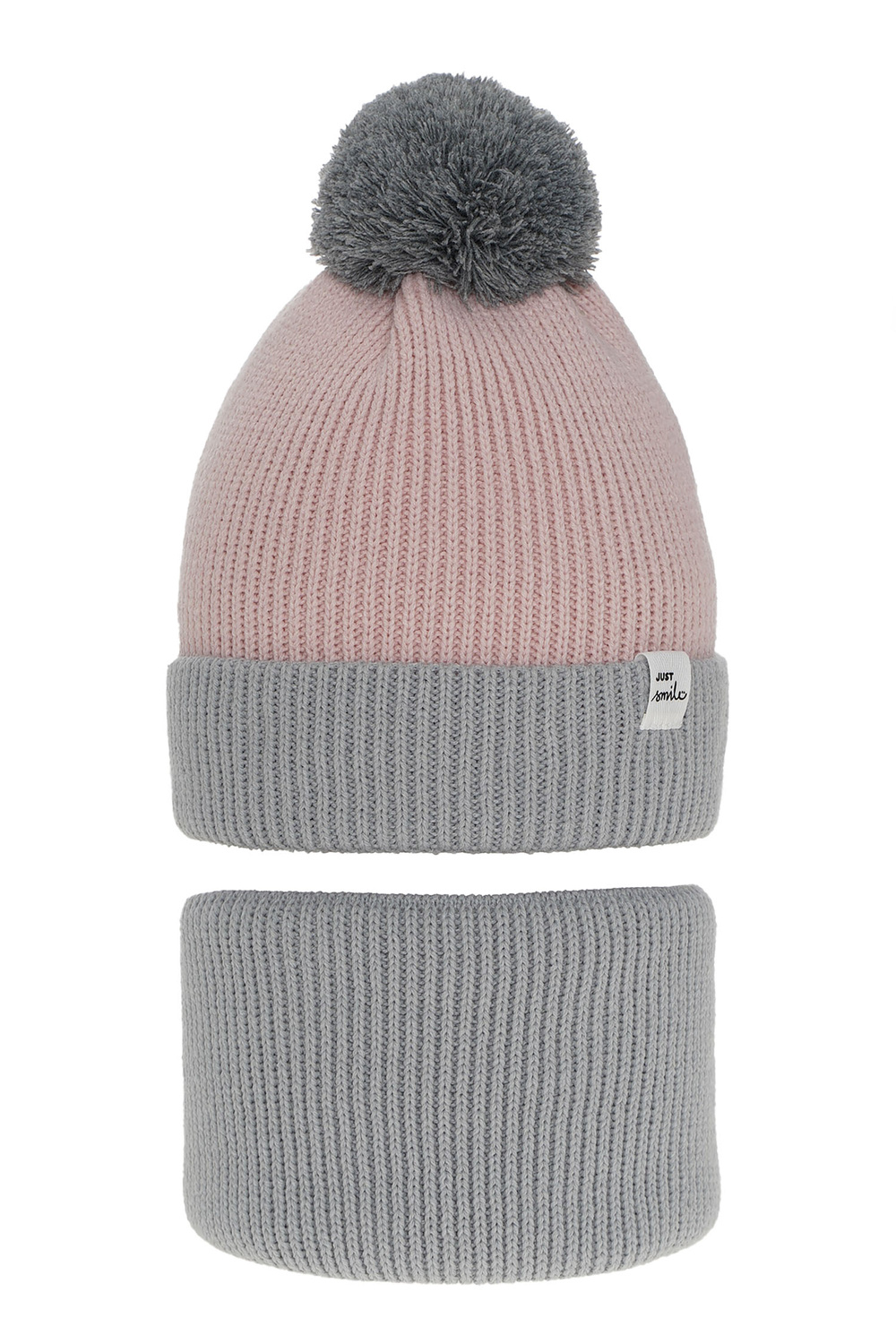 Set invernale bambina: berretto e scaldacollo, grigio, con pompon, Rosalin