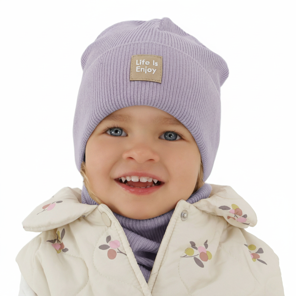 Set autunno/primavera bambina: berretto e scaldacollo, con cotone, viola, Zola