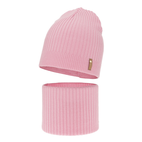 Set autunno/primavera bambina: berretto e scaldacollo, rosa, 100% Lana Merino, Chelsie