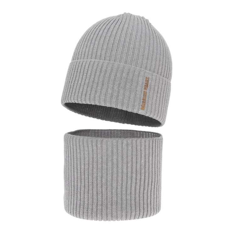 Set cappello e scaldacollo bambino autunno, primavera, con cotone, grigio, Norwin