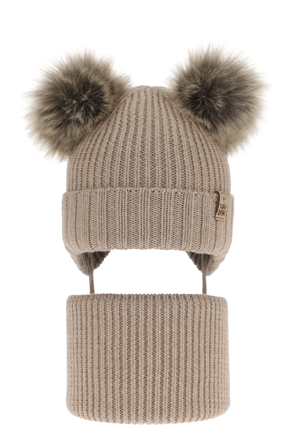 Set invernale bambino: berretto e scaldacollo, beige, 100% Lana Merino, con lacci, Konor