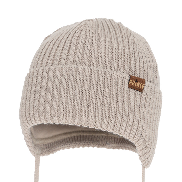 Berretto invernale bambino, con lacci, con lana merino, beige, Puser