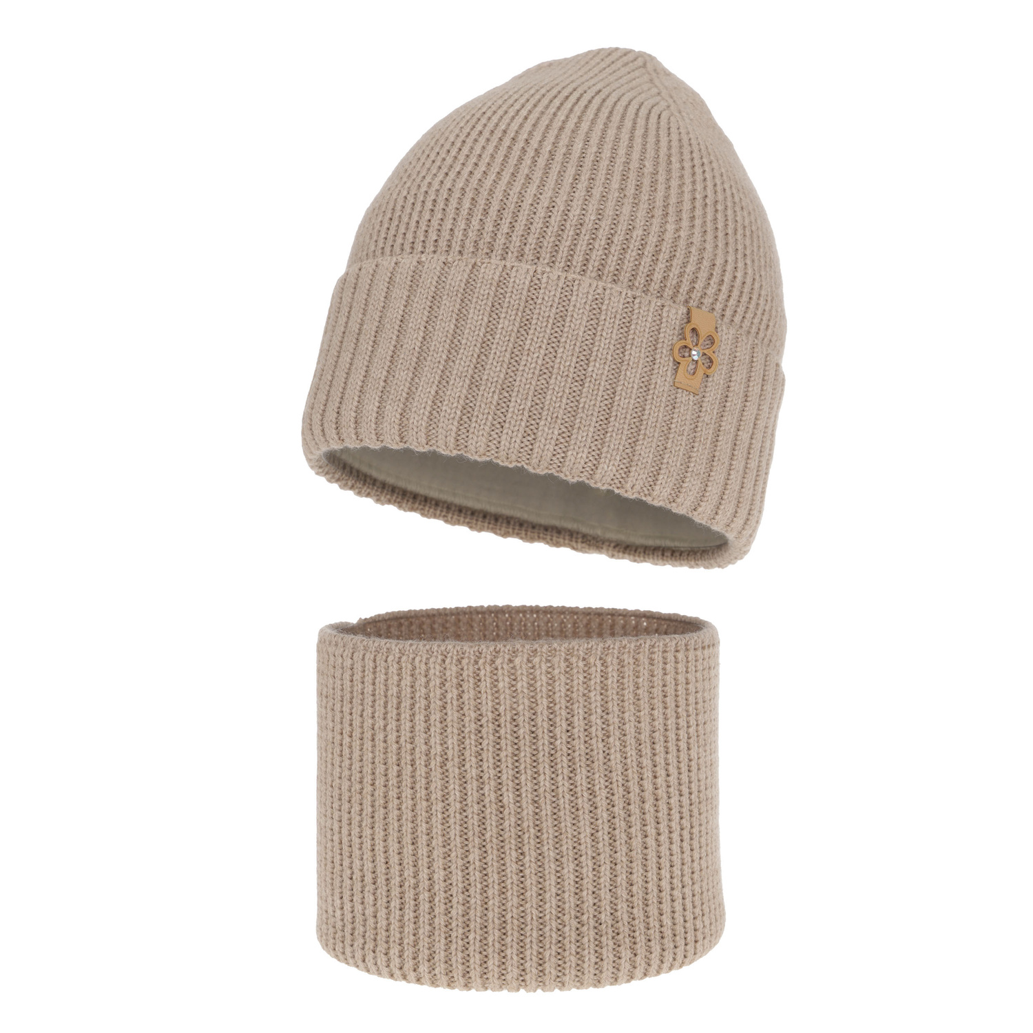 Set invernale bambina: berretto e scaldacollo, beige, 100% Lana Merino, Nelita