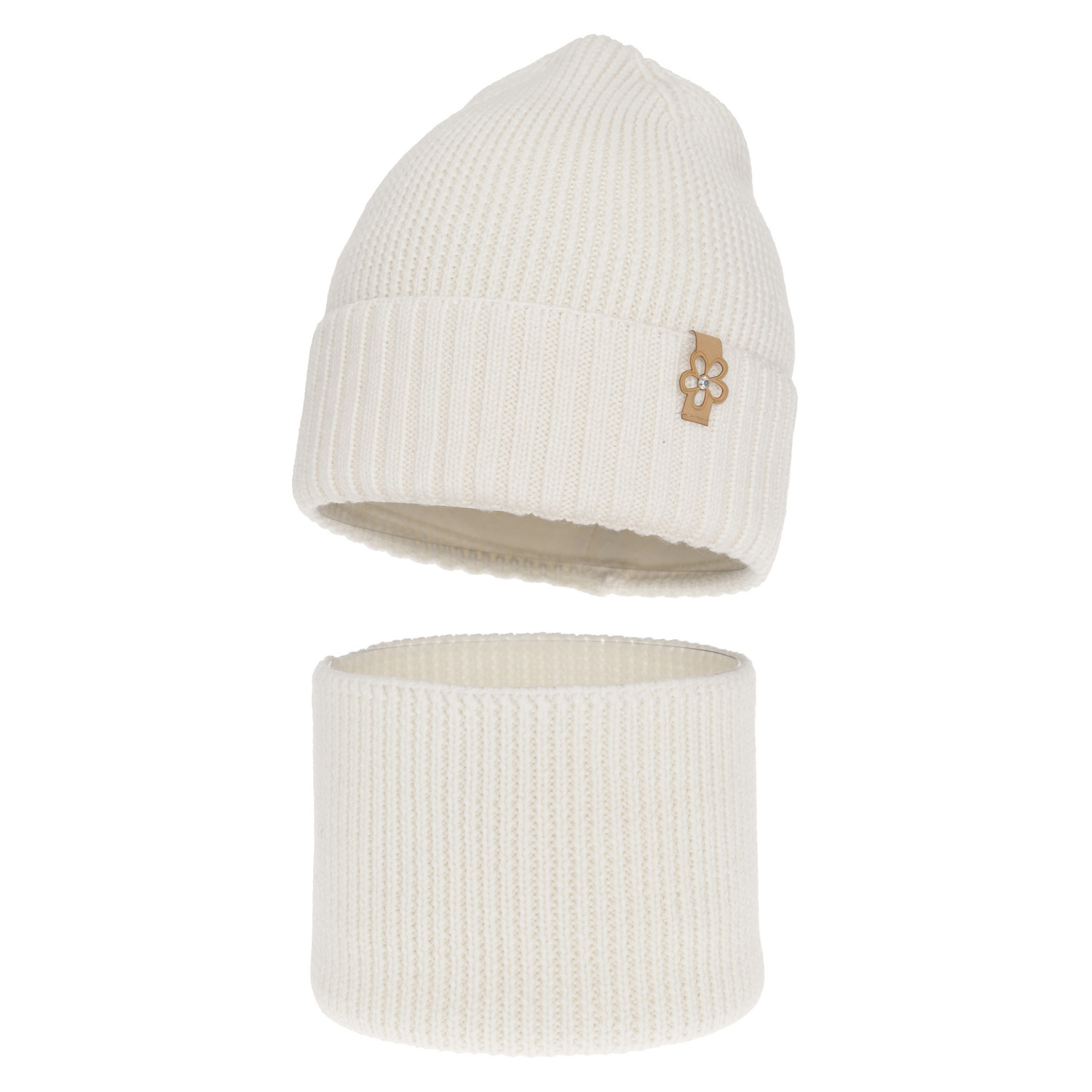 Set invernale bambina: berretto e scaldacollo, bianco, 100% Lana Merino, Nelita