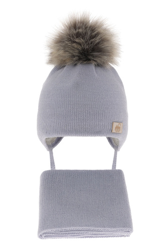 Set invernale bambino: berretto e sciarpa, azzurro, 100% Lana Merino, con lacci, Anastazy