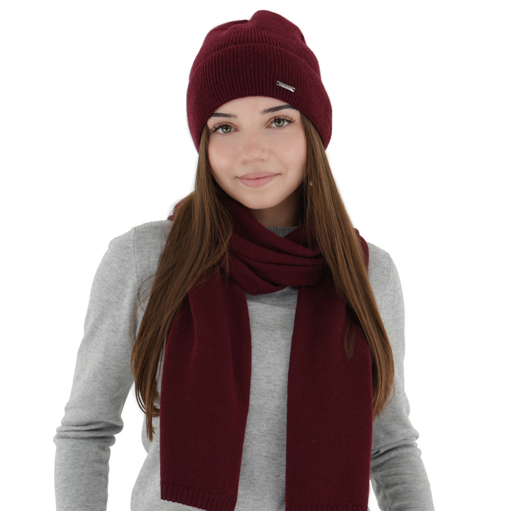 Sciarpa invernale donna, bordeaux, lana merino con cashmere, Irenia