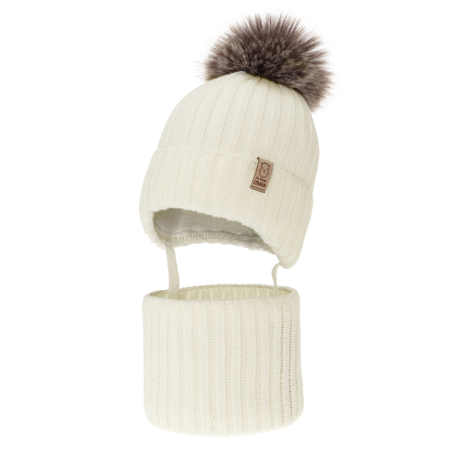 Set invernale bambina: berretto e scaldacollo, crema, con pompon, Abigail