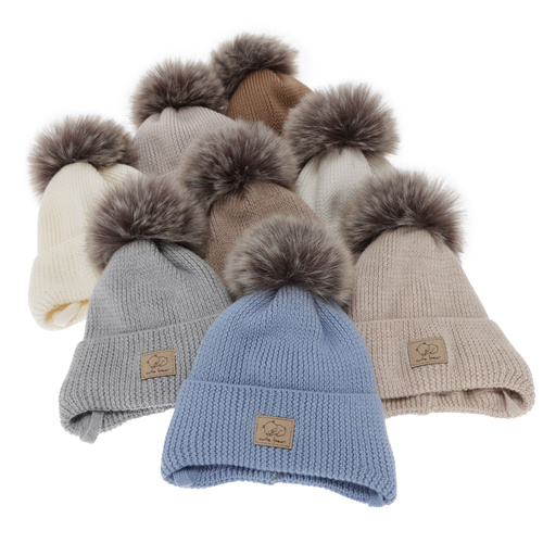 Berretto invernale bambino, con lacci, 100% Lana Merino, camel, Jergen