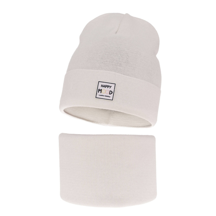 Set autunno/primavera bambina: berretto e scaldacollo, con cotone, bianco, Mersila