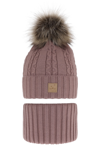 Set invernale bambina: berretto e scaldacollo, lilla, con pompon, Alexia