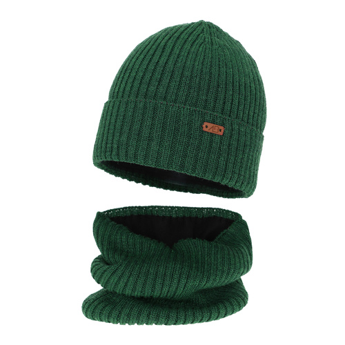 Set invernale bambino: berretto e scaldacollo, verde, 100% Lana Merino, foderato in pile, Palermo