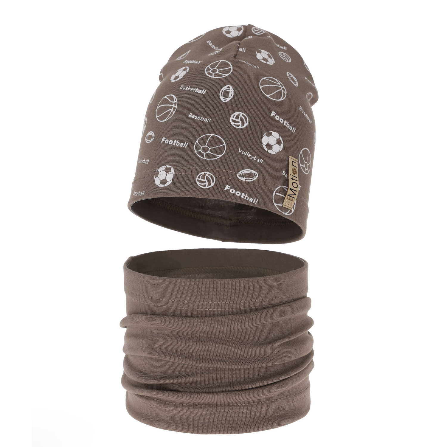 Set autunno/primavera bambino: berretto e scaldacollo, marrone, cotone, Paolo