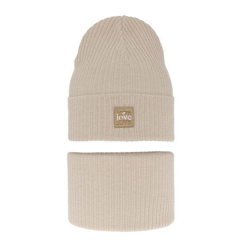 Set autunno/primavera bambina: berretto e scaldacollo, con cotone, beige, Furora