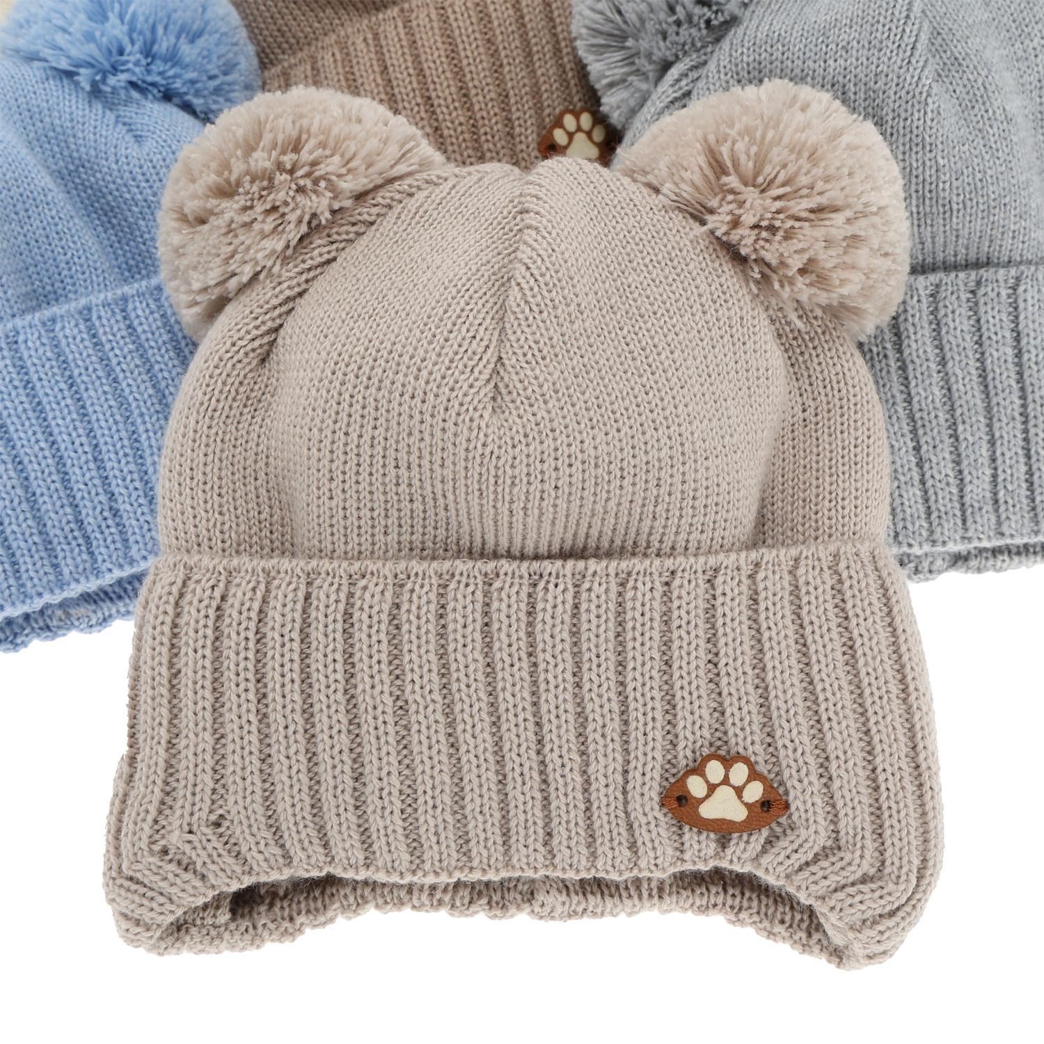 Berretto invernale bambino, con lacci, con pompon, grigio chiaro, Rimini