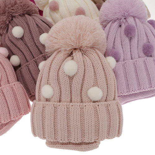 Set invernale bambina: berretto e scaldacollo, beige, con pompon, Hekate