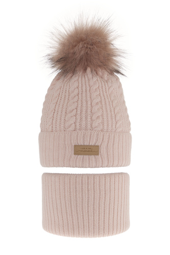 Set invernale bambina: berretto e scaldacollo, rosa, con pompon, Alika