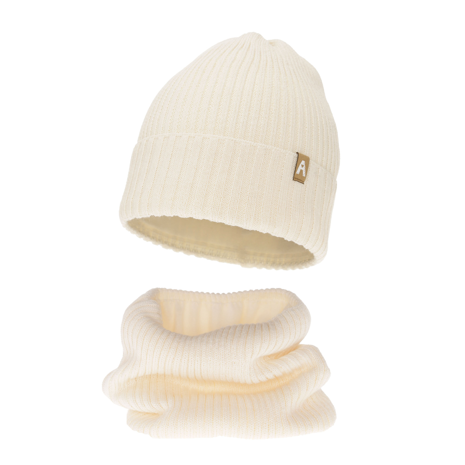 Set invernale bambina: berretto e scaldacollo, crema, 100% Lana Merino, foderato in pile, Peggy