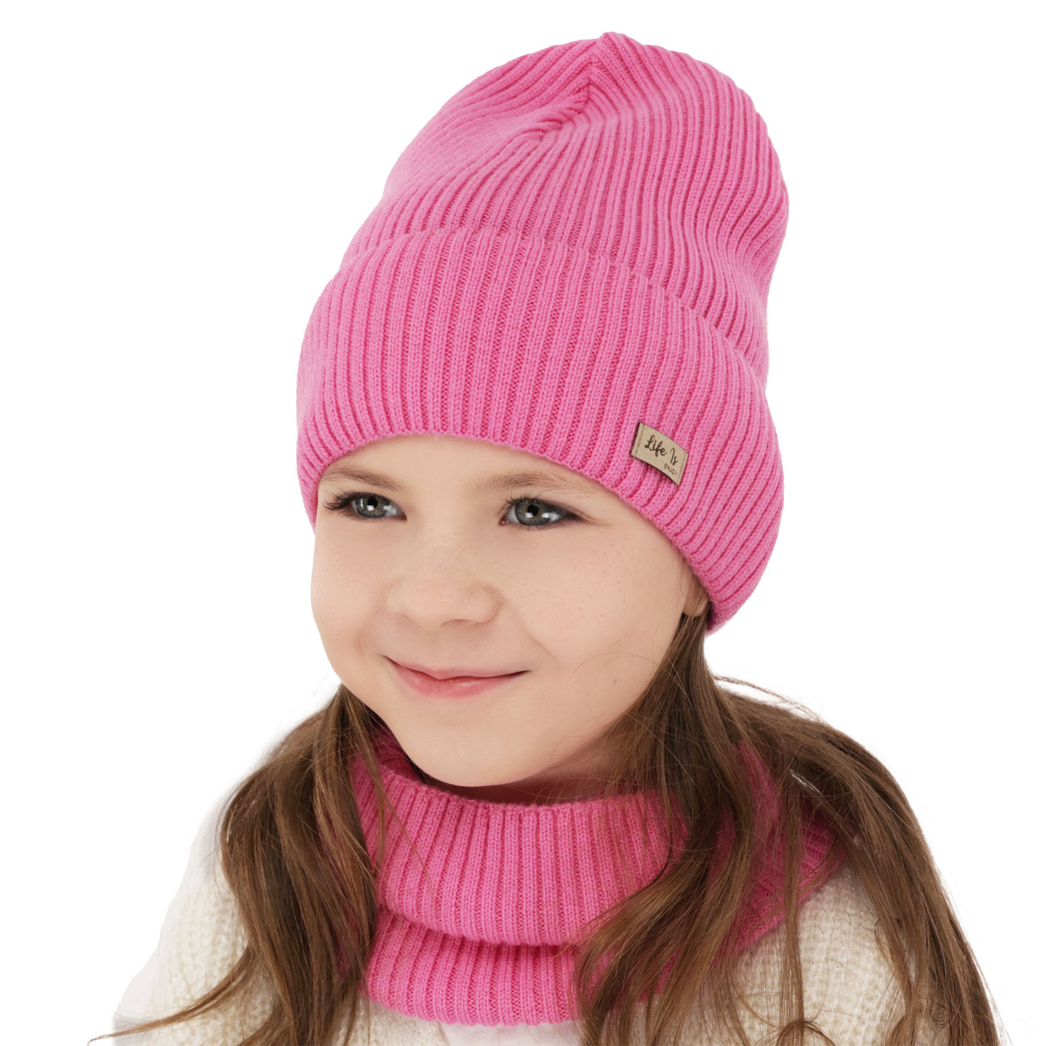 Set autunno/primavera bambina: berretto e scaldacollo, rosa, 100% Lana Merino, Itra