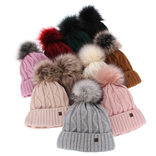 Berretto invernale donna, rosa, con pompon, Renika