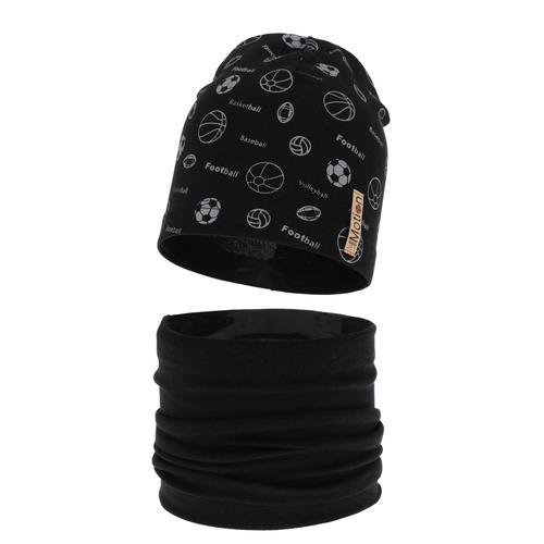 Set autunno/primavera bambino: berretto e scaldacollo, nero, cotone, Paolo