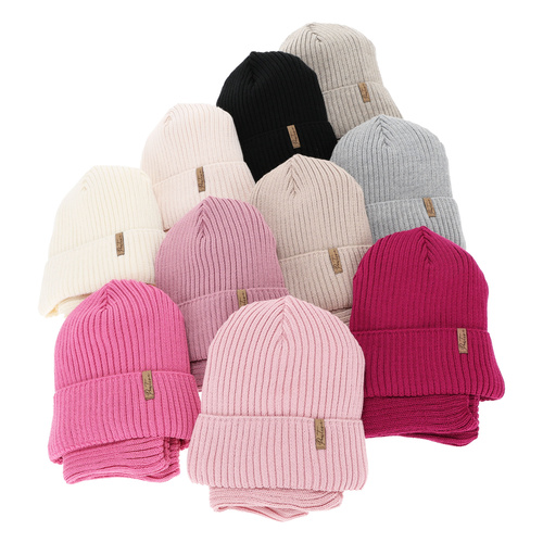 Set invernale bambina (berretto e scaldacollo) foderato in pile, colore amaranto, con lana merino, Odette