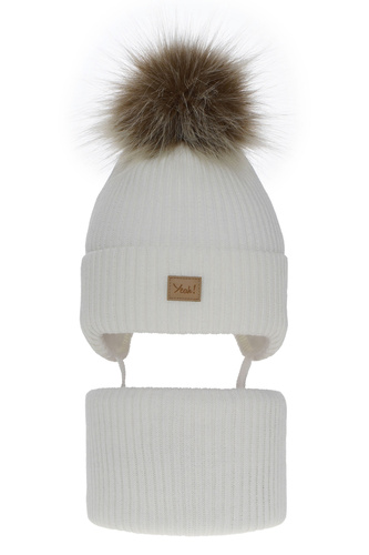 Set invernale bambina: berretto e scaldacollo, bianco, con pompon, Dilajla