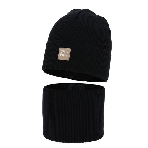 Set autunno/primavera bambina: berretto e scaldacollo, con cotone, nero, Zola