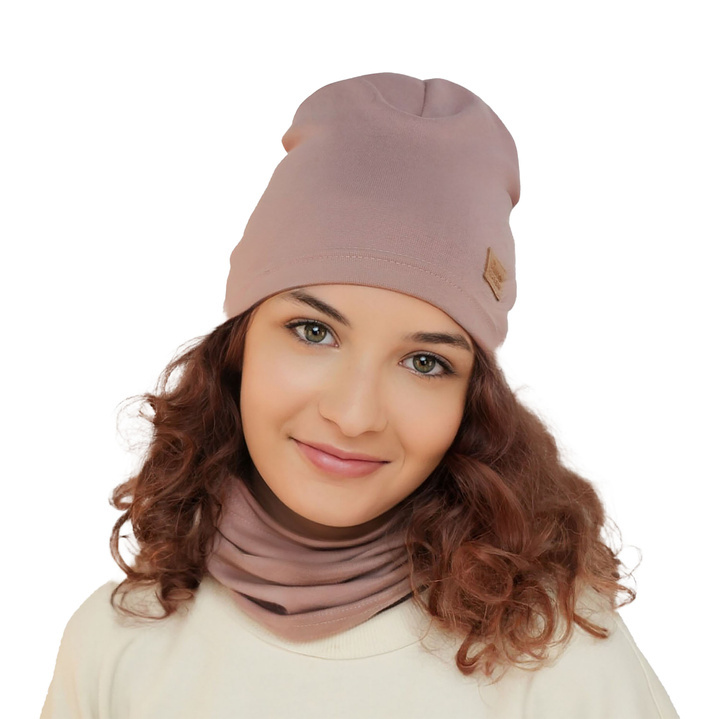 Set autunno/primavera bambina: berretto e scaldacollo, in cotone, lilla, Selfie