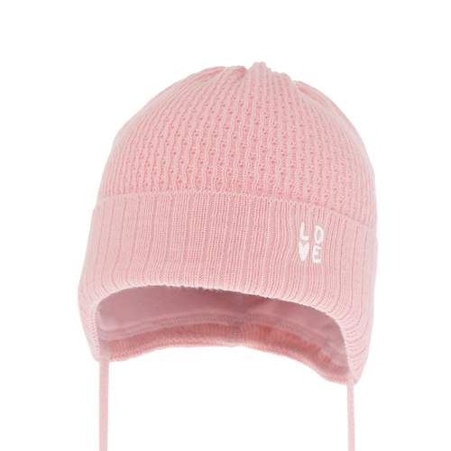 Berretto autunno/primavera bambina, rosa, con lacci, Camilla