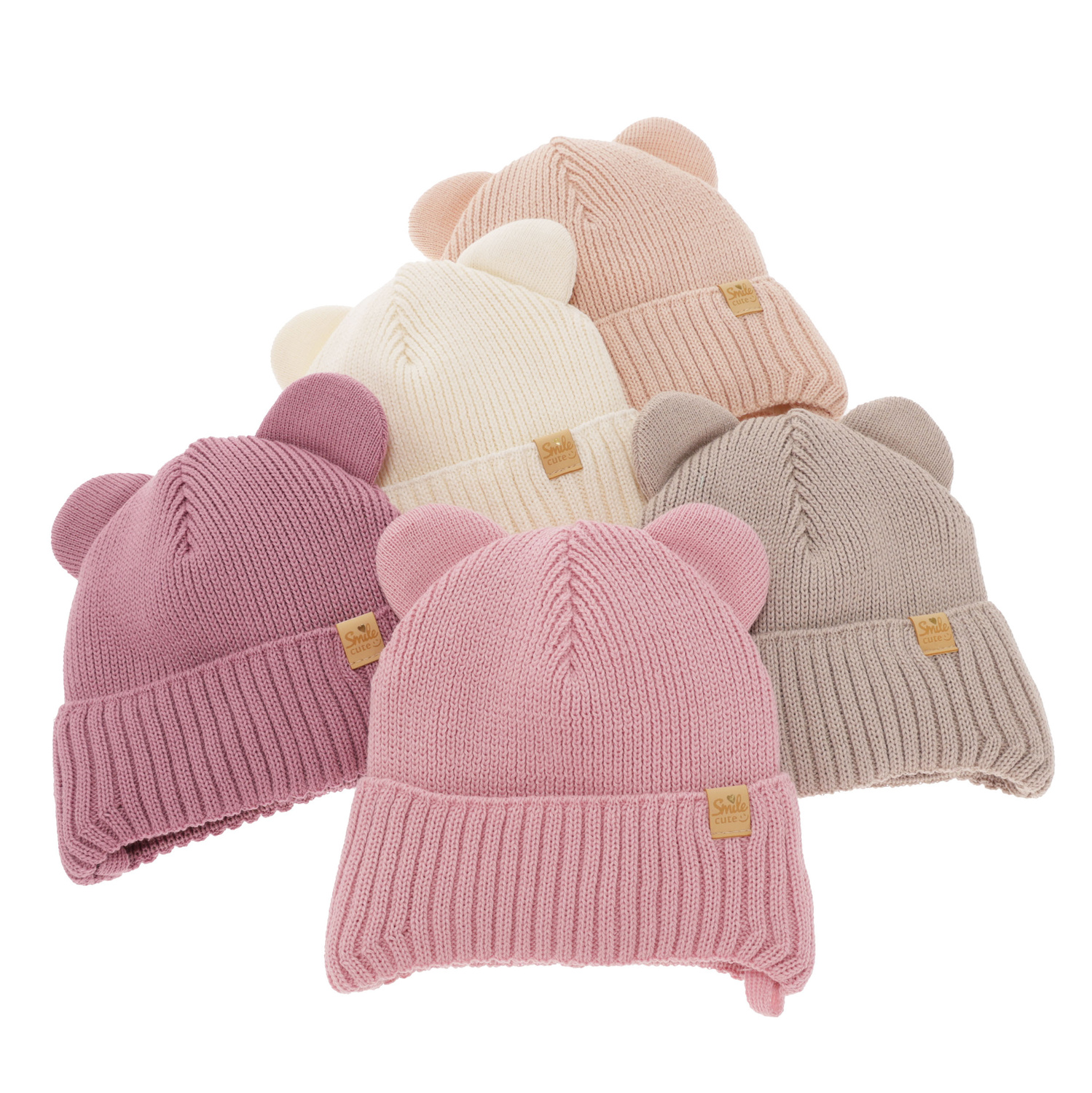 Berretto invernale bambina, rosa chiaro, con lacci, 100% Lana Merino, Shira