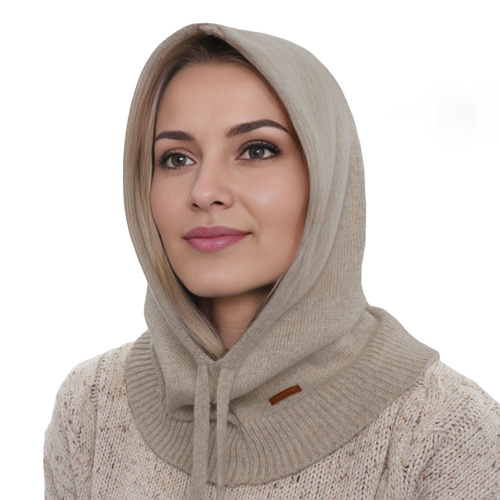 Passamontagna invernale donna, beige, con lana merino, Elizabeth