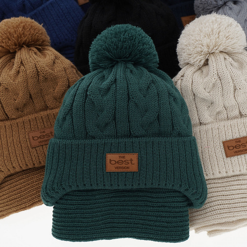 Set invernale bambino: berretto e sciarpa, blu scuro, con pompon, Remix