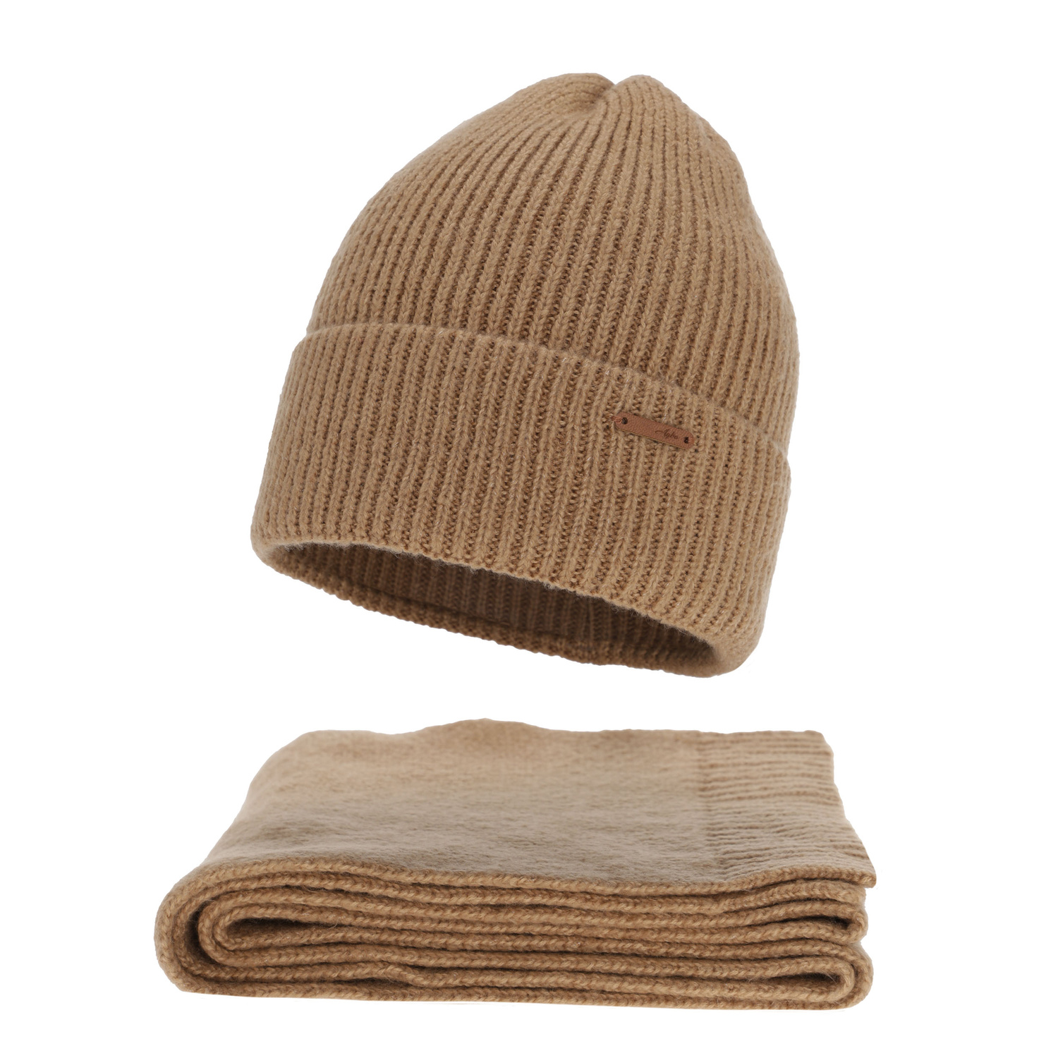 Set invernale donna: berretto e sciarpa, cammello, con lana merino, Seala