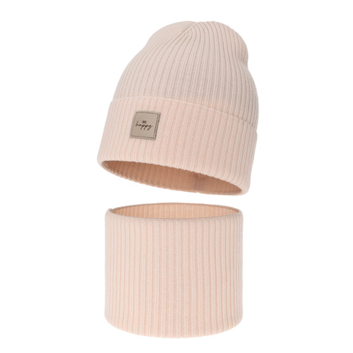 Set autunno/primavera bambina: berretto e scaldacollo, rosa chiaro, 100% Lana Merino, Vanita